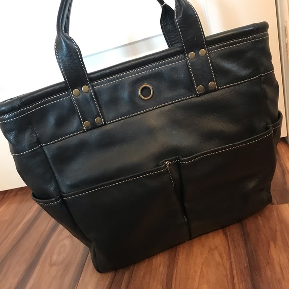 Levenger Black Leather St. Tropez Tote Bag - Picture 2 of 8